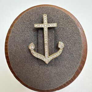 10K Yellow Gold Anchor Nautical Diamond Pendant Small Slide Bail 9/10" Length